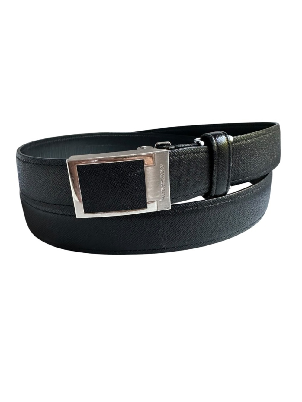 Genuine BURBERRY Logo Black Leather Men Dress Belt XL Adjustable Reversible